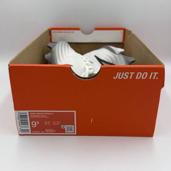 Nike Men\'s Vapor Speed 3 Football Cleats - Size: 9.5- FB3303 100 - White / Grey